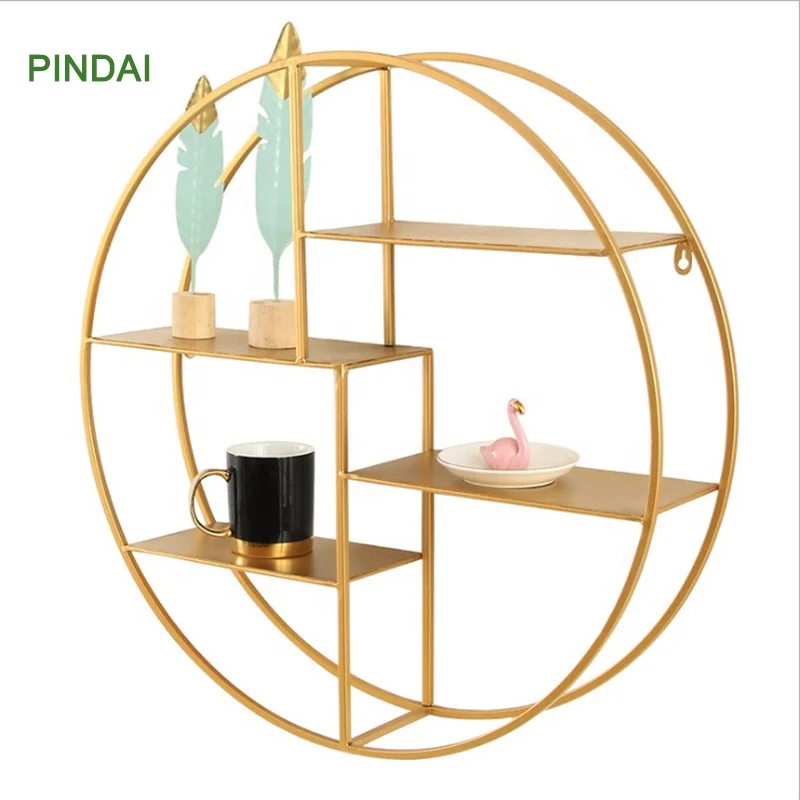 

Wall Iron Metal Gold Round Home Plant Decor Wall Shelf For Living Room