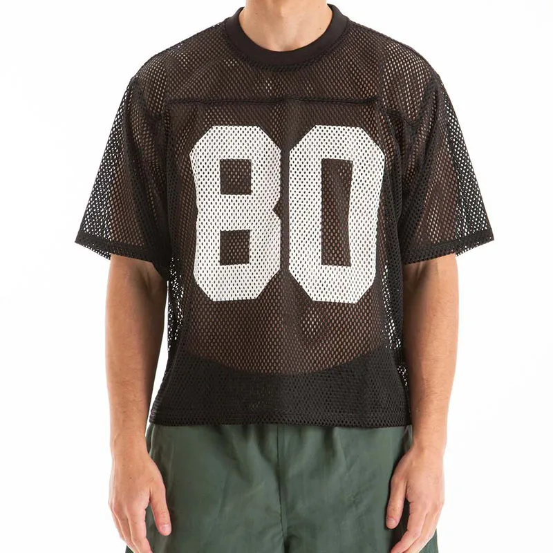 Dropped Shoulders T Shirt Oversize Soccer Vintage 100% Polyester Black Lightweight Men's Mesh Jersey T-Shirt With Graphic logo