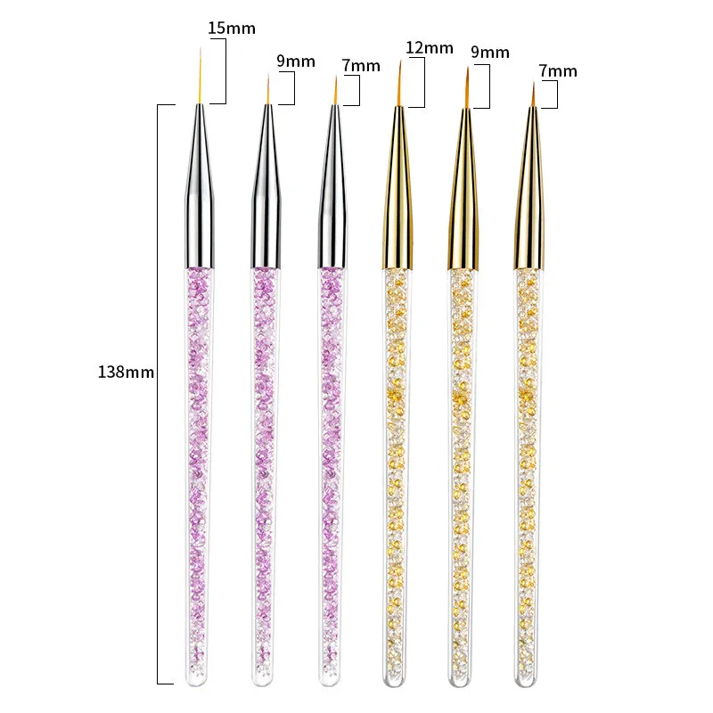 

High quality 3pcs/set acrylic glitter handle professional liner nail drawing pen detail design brush nail art, Show as picture or can customized