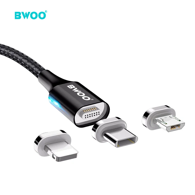 

BWOO wholesale 3 in 1 magnetic usb cable nylon braided 5v/3a fast charging multi usb charging cable, Silver,black