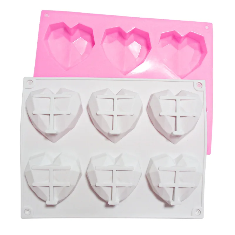 

Silicone Cake Chocolate Letter Mold with Hammer 6 Cavity 3D Geometric Diamond Large Heart Shape Mold Breakable Reposteria, White, can be customized