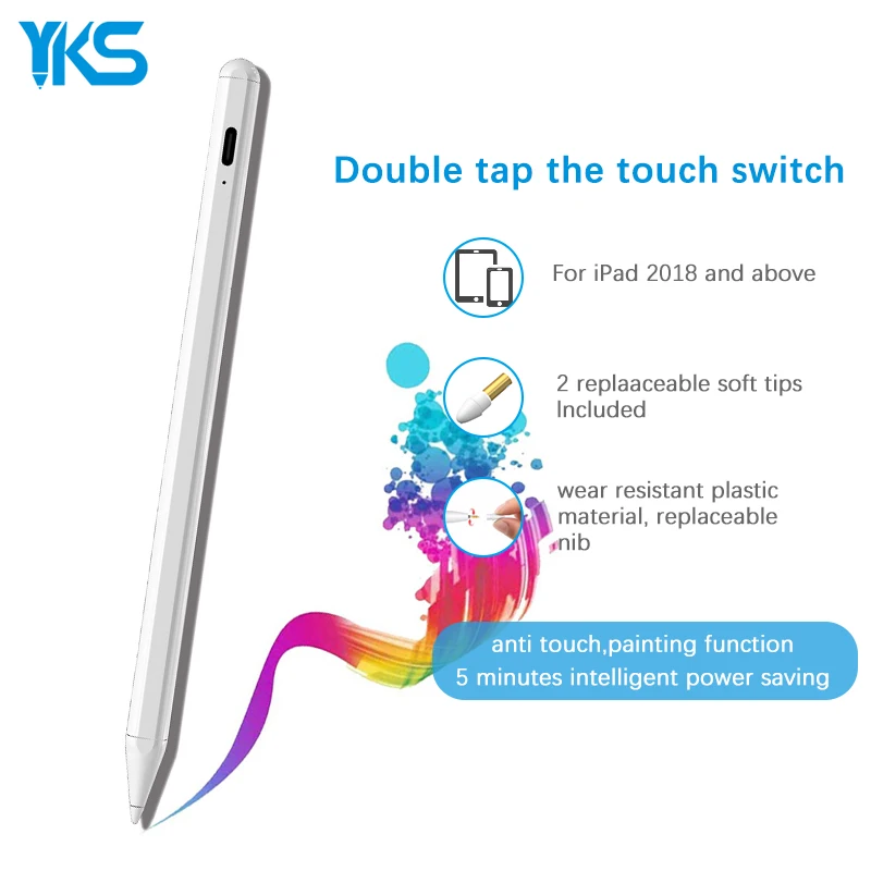 

YKSong tablet stylus pen with Palm Rejection Active touch screen pen for Apple Pencil iPad Pro wholesale stylus pen, White/black/red/blue/green