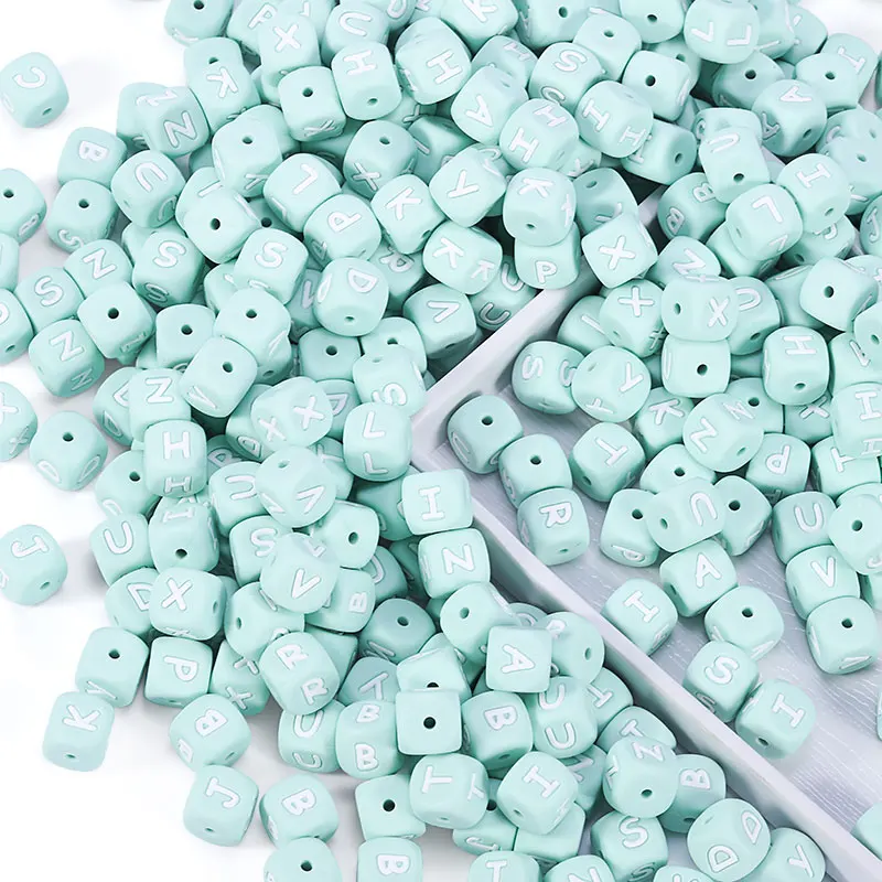 

Non Toxic BPA Free DIY 12mm Cube Silicone Letter Loose Beads For Baby Jewelry Making