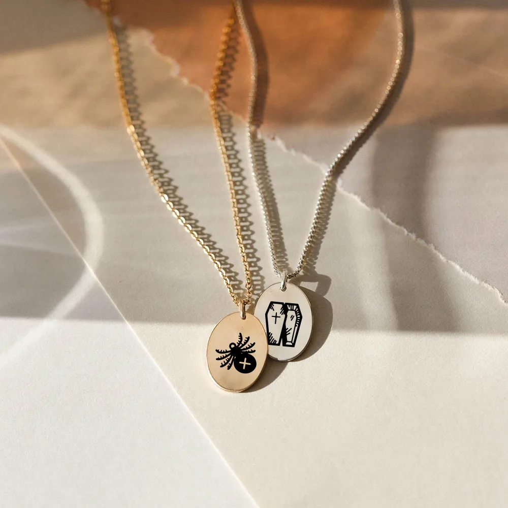 

eManco Customized Halloween Serious Ghost Skull Evil Silver Gold Stainless Steel Oval Necklace Choker Jewelry for Kids Gift
