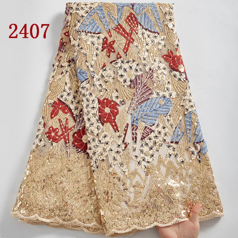 

2407 Free Shipping Embroidery African Lace With Wax Fabric Sequins Nigerian Cord Lace Fabric For Dress, Cupion