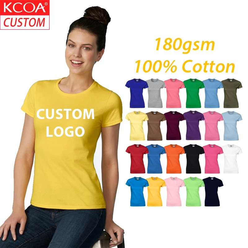 

2020 Summer Customizable Print Basic No Brand Plain Cotton T-Shirts For Women, 23 colors or custom colors