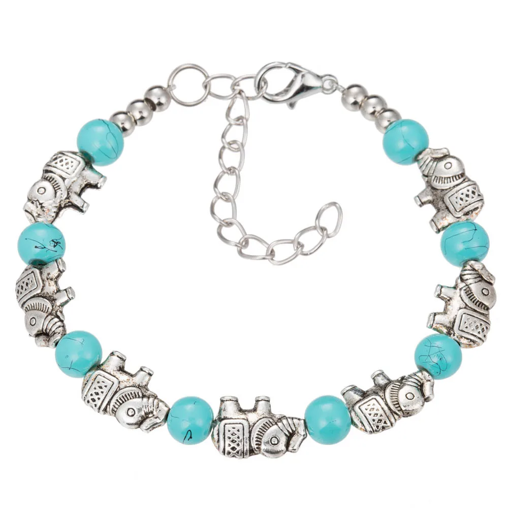 

Wholesale 5 designs elephant butterfly pendant Turquoise beads bracelet