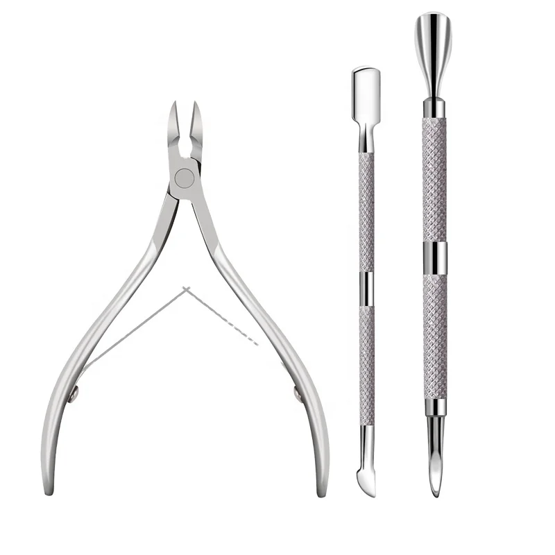 

3pcs/set Nails Exfoliating Tool Stainless Steel Scissors with Brush Pen Push Barbed Dead Skin Multi Function Nail Clippers