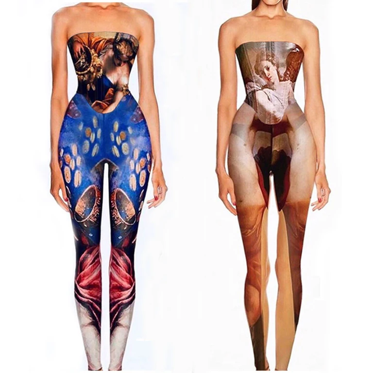 

FS1674D Ladies off the shoulder Rompers women Fashion print jumpsuits