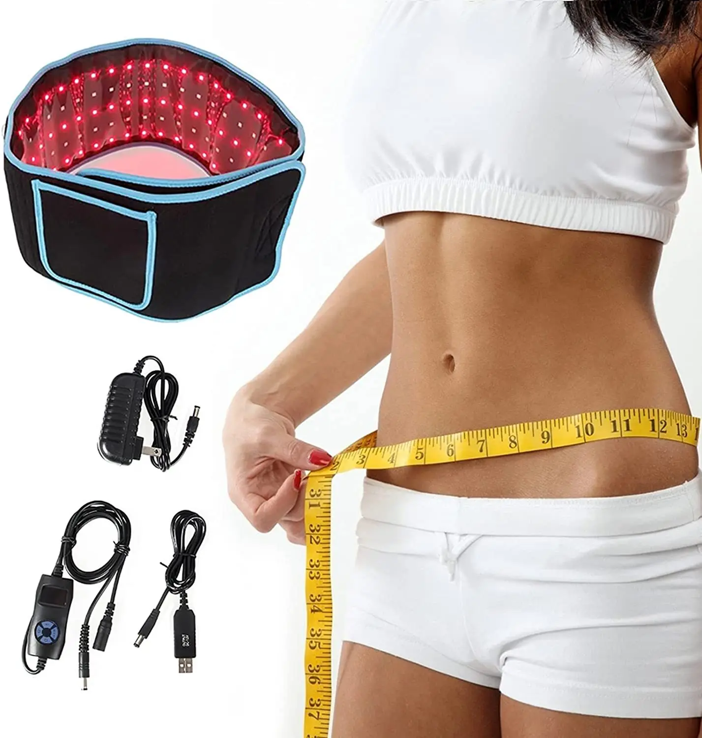 

660nm 850nm Waist Back Pain Relief Physical Therapy Devices Massage Infrared Red Light Therapy Belt For Weight Loss, Blue+black