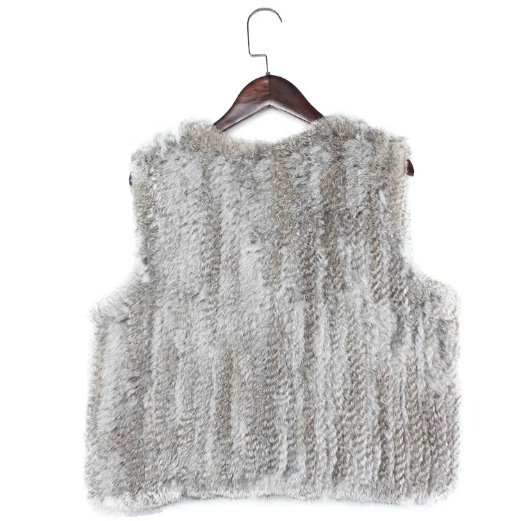 
Wholesale Factory Short Girl Fur Gilet For Winter Knitted Real Rabbit Fur Vest 