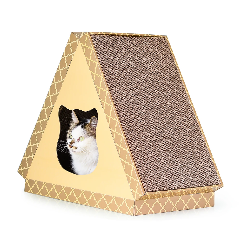 

Eco Friendly Customized Triangular Cat Bed Scratcher House Cardboard