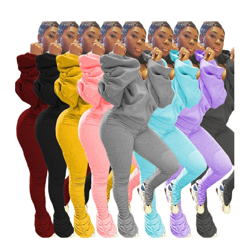 

Women Fall Clothes 2020 Custom Blank Two 2 Piece Fleece Women s Hooded Jogger Tracksuit