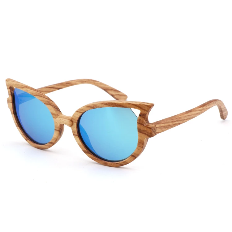 

Hot Selling Luxury Cat Eye Fashion Trending Women Wood Polarized Sunglasses Zebra Wooden Frame Popular Sunglasses Custom Logo