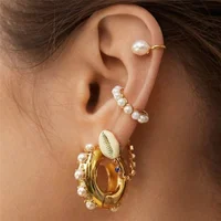 

Wholesale fashion elegant plating alloy inlay pearl C shape women clip-on earrings