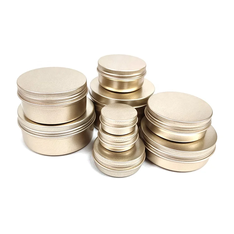 

30ml 50ml 80ml 100ml 150ml 250ml Gold aluminum tin can jar with lid for candy tea wax cookie candle 1oz 2oz 3oz 5oz 8oz