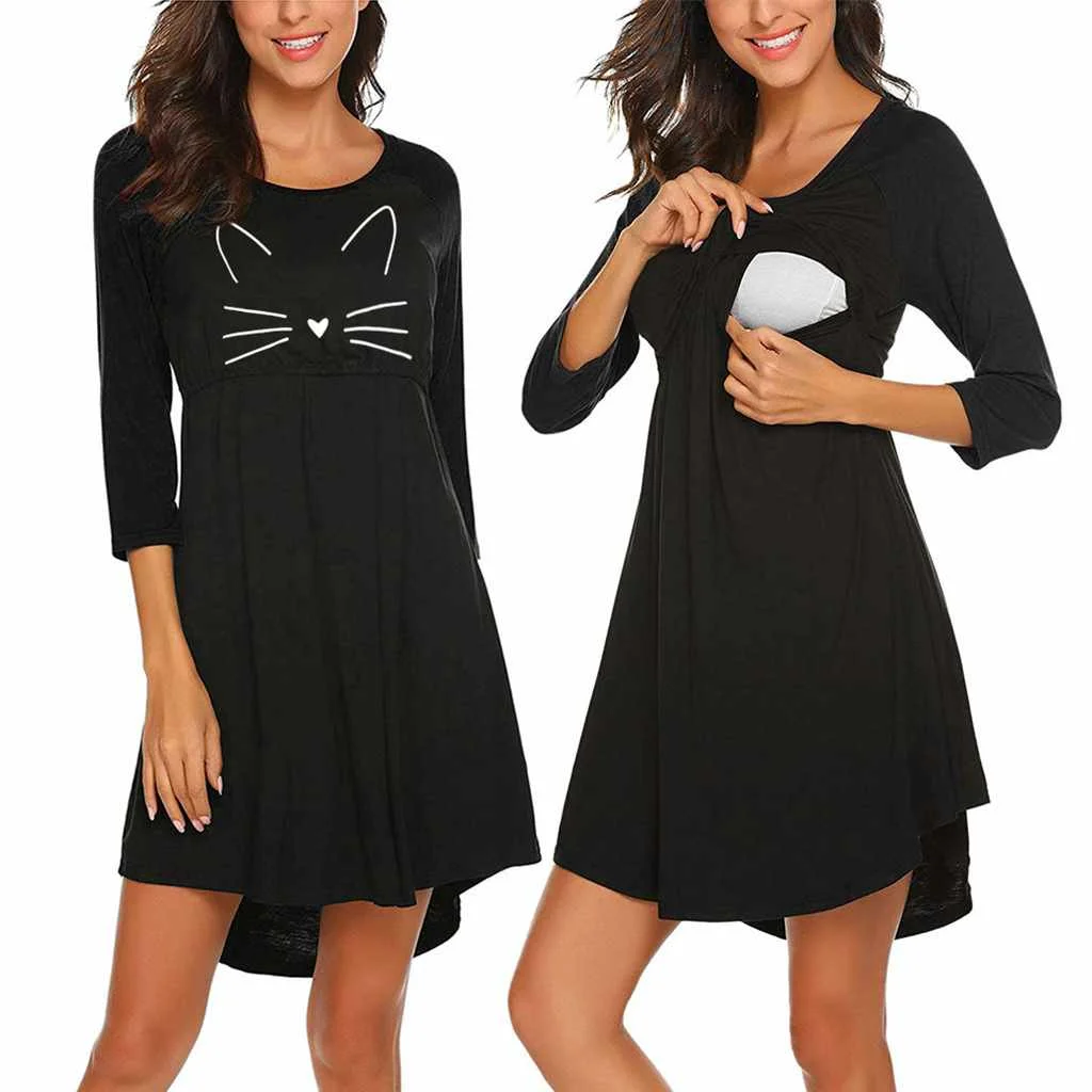 

Wholesale High Quality Pregnant Women Breastfeeding Design T-shirt Print Simple Nine-point Sleeve Round Neck Fashion Dress, Picture