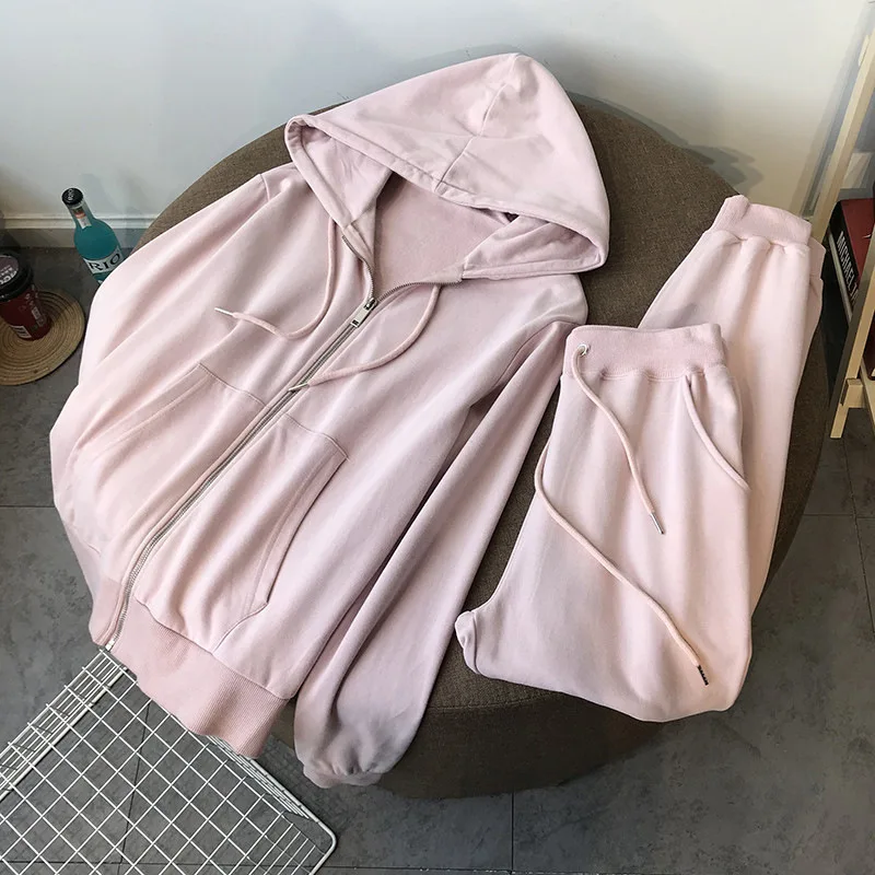 

2021 Casual Solid Blank Hoodies Sport 2Pc Tracksuit Fashion Outfits Woman Two Piece Pants Suit Set