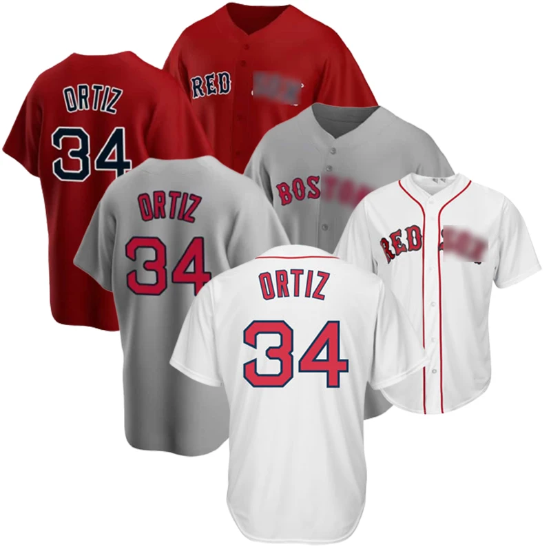 

Customize Embroidery Baseball Red So x Jersey David Ortiz #34 White Clothing Men Sports Shirts