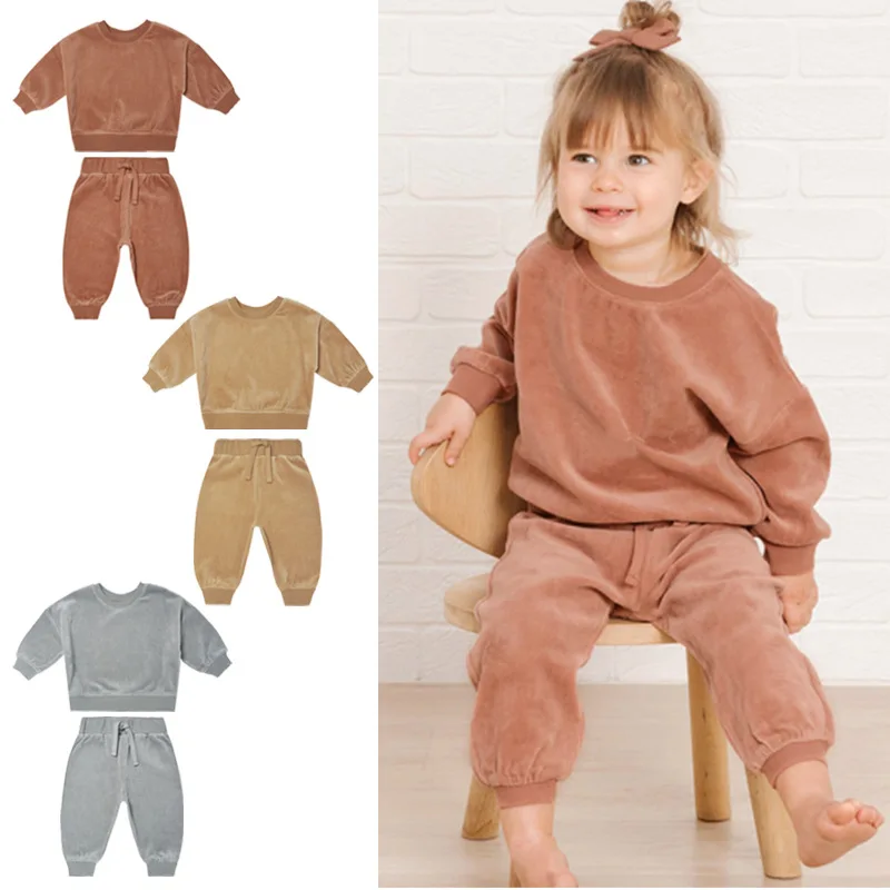

21660 Trendy Autumn Winter 2021 Baby Sets Clothes Children Wear Winter sweatshirt Boy girls Kids Clothing set, As picturers