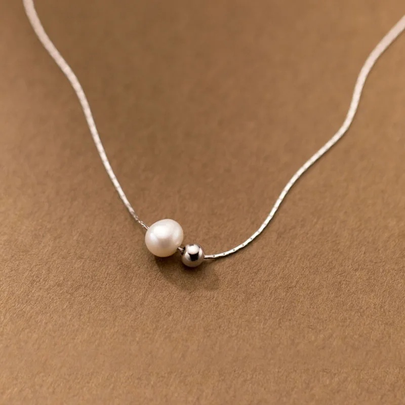 Freshwater Pearl Round Ball Pendant Necklaces Women Fine 925 Sterling Silver Jewelry