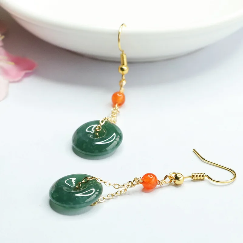 

Natural Emerald Blue Water Safety Buckle Earrings Jade Ear Hook Factory Wholesale Live Delivery FC3040105