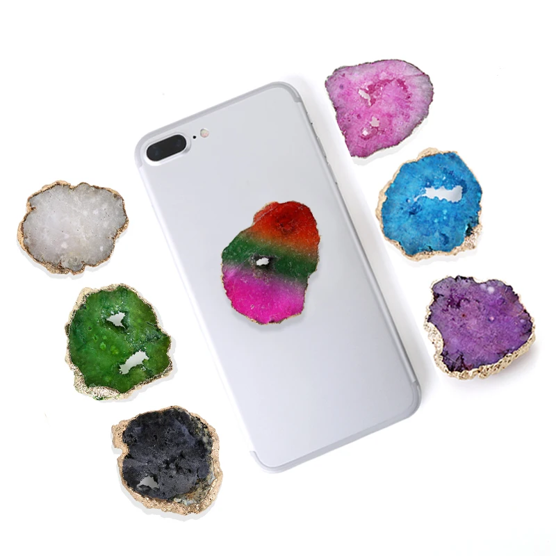 

gem druzy agate crystal healing cell phone accessories,lazy finger quartz phone grip socket,car phone holder for mobile phone, As picture