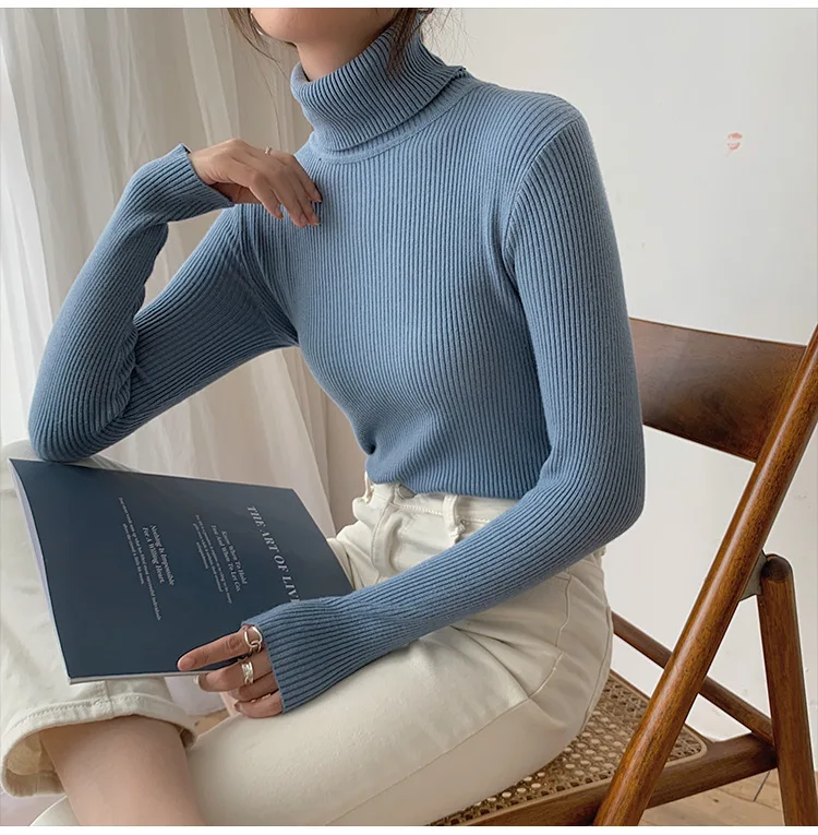 

Fall Knitted Turtleneck Women Sweater Long Sleeve Casual Elegant Sweater Women Winter Slim Warm Streetwear 2021