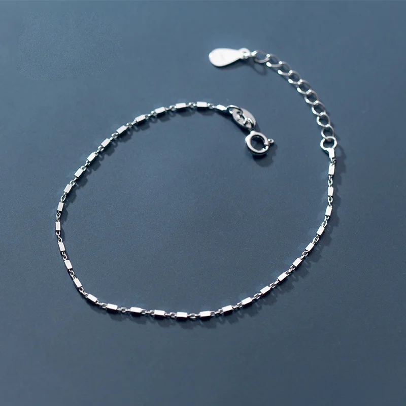 

925 Sterling Silver Small Square Link Chain Women Bracelets