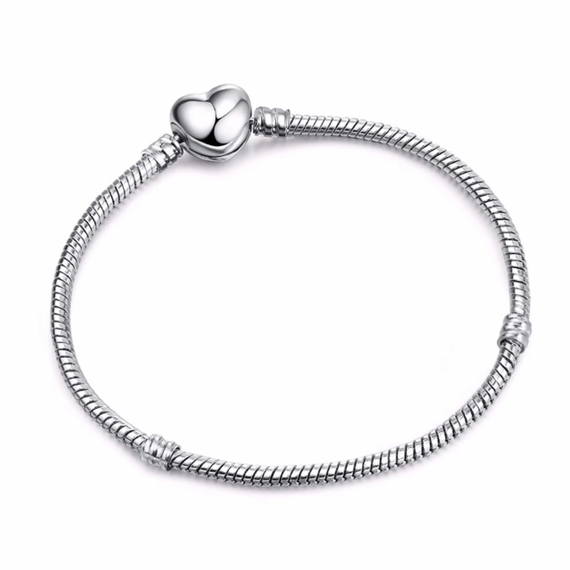 

European Heart-shaped Pendant Charm Bracelet Fit Women's Jewellery Snake Chain Rose Gold Metal Fashion Fine Bracelets, As photo