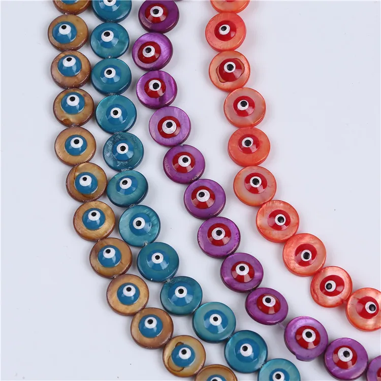

11.5mm Wholesale Evil Eyes Shell Beads For Making Jewelry One Sided Shell Eye Flat Round Colorful Beads