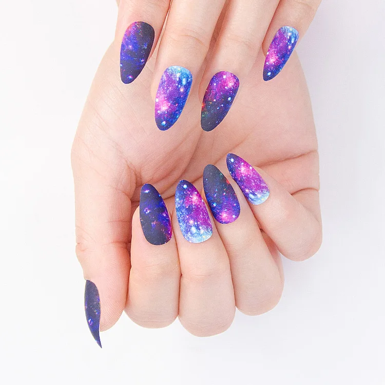 

Starry sky pattern false press on nails hot sale attractive artificial fingernails