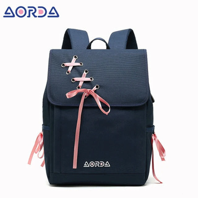 

Korean Backpack Waterproof Oxford Cloth Travel Bag Bowknot USB Computer Backpack For Women, Customized color