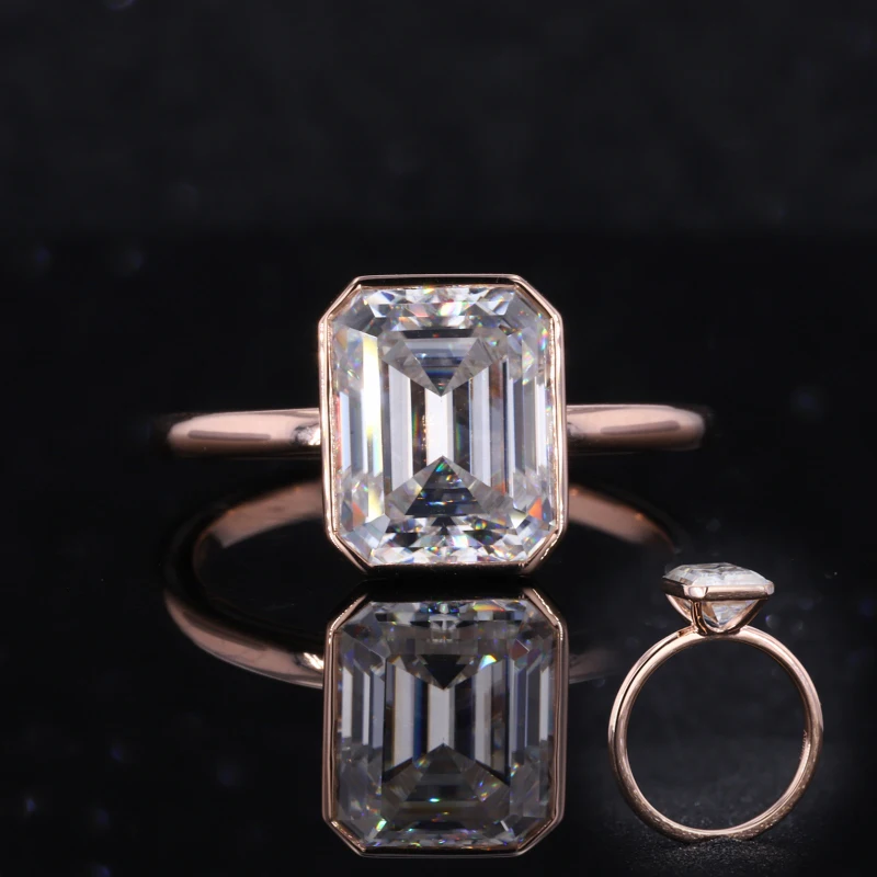 

14k rose yellow white gold ring designs with def emerald cut synthetic moissanite