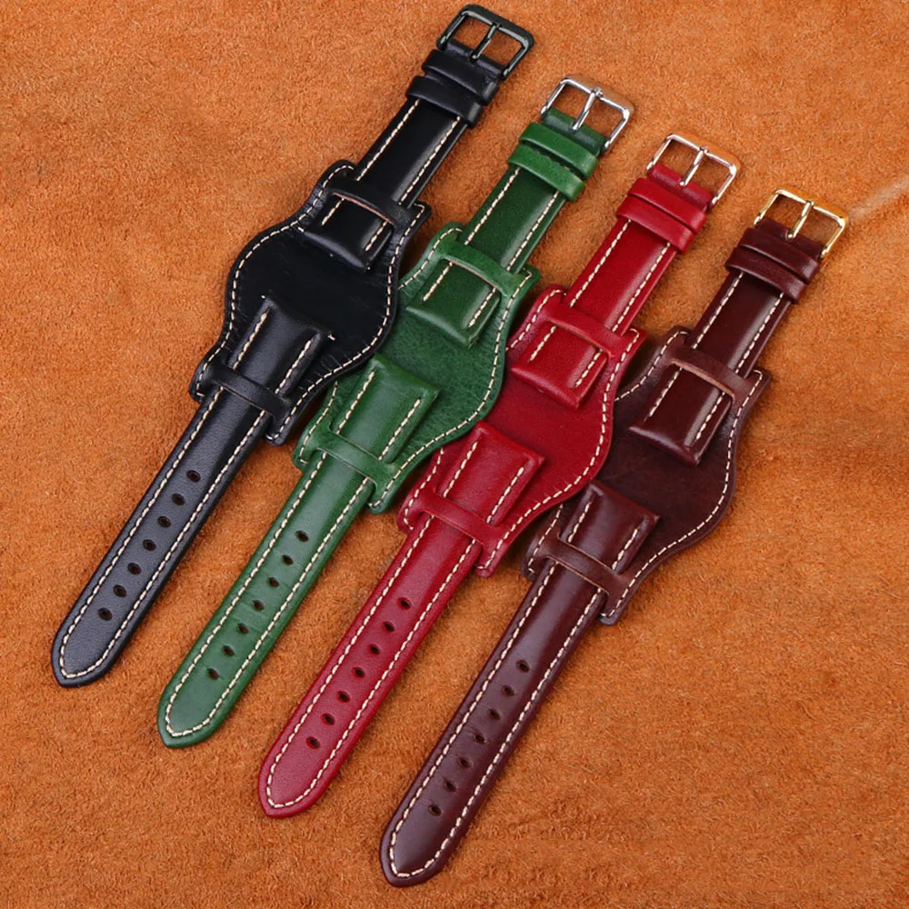 

New Popular Vintage Smooth Leather Bund Base 18mm 20mm Watch Band Genuine Leather Watch Strap for Men Wrist Bracelet Watchband