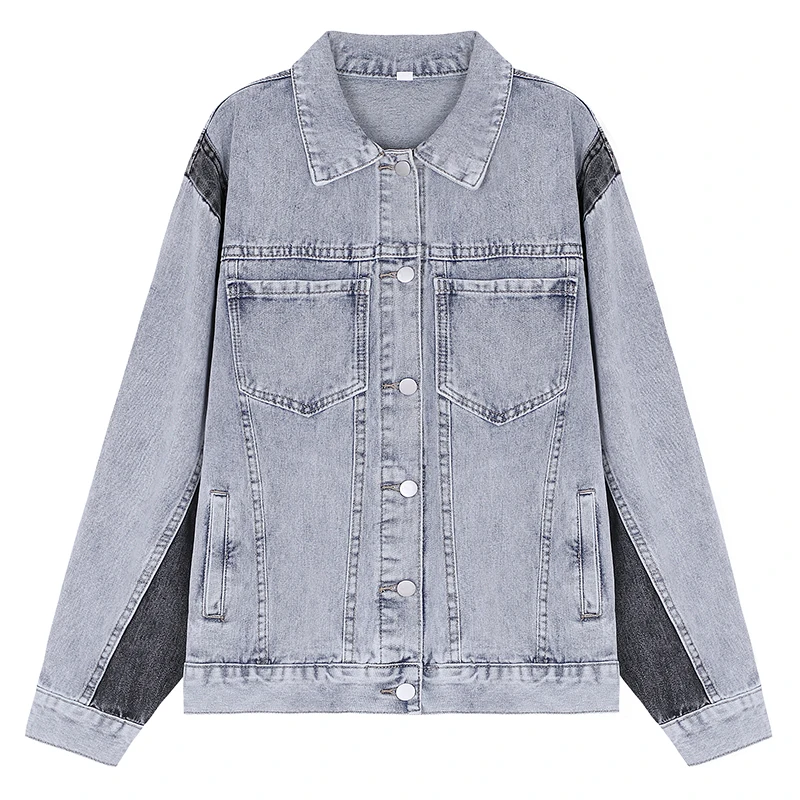 

JK124 - 2022 New Arrivals Spring Women Patchwork Clothing Contrast Color Denim Jackets, Blue