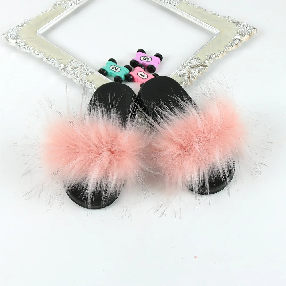 

Wholesale custom kids slides slippers faux fur slippers in stock, As pic