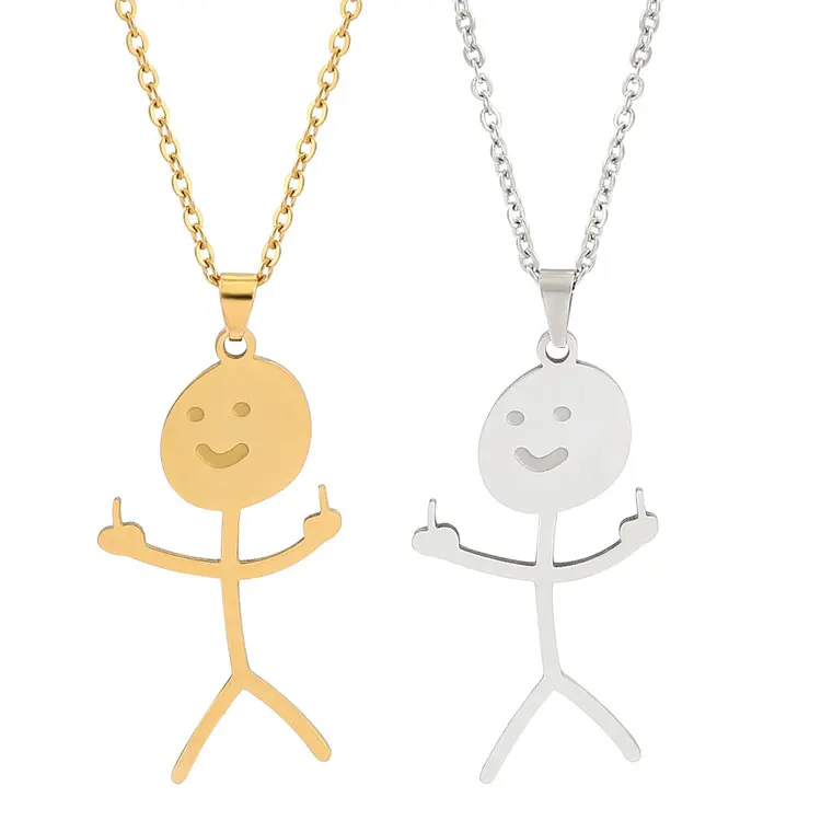 

SC Personalized Middle Finger Stickman Pendant Necklace Stainless Steel Matchstick Hand Gesture Necklace Funny Doodle Necklace