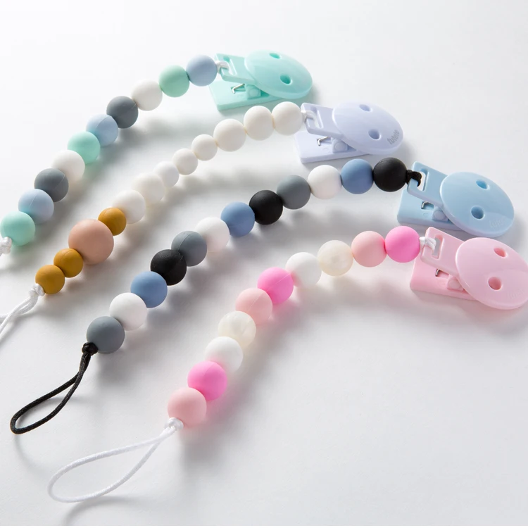 

Chewable Dummy Clips for Silicone Teething Beads Soother Pacifier Chain for Newborn