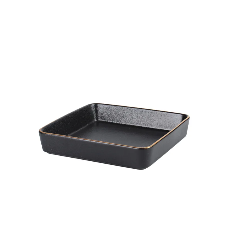 

High quality Black frosted ceramic plate&dish Square and Rectangular ceramic tray round dish flat porcelain plates dinner plate