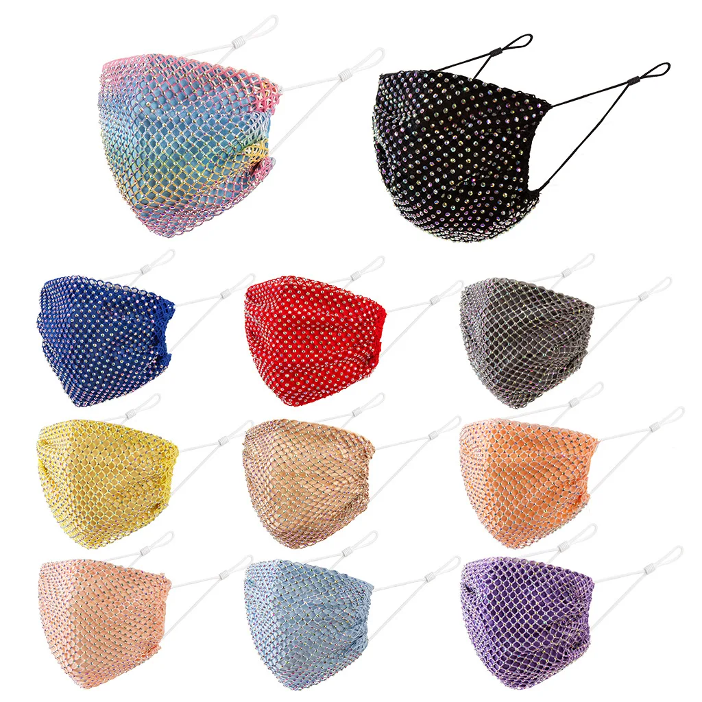 

Fashion Bling Crystal Facemask Sparkle Face Mask Colorful Sequin Breathing Party Rhinestone Face Mask