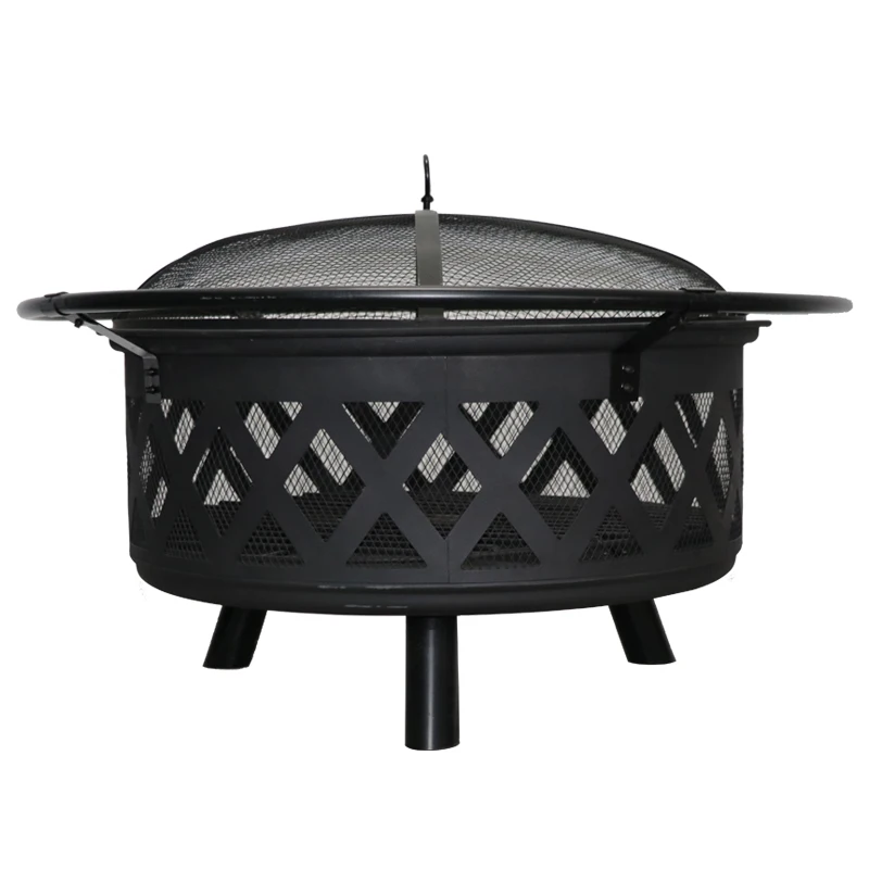 

Black Crossfire Metal Garden Steel fire table outdoor Wood Burning fire bowl Fire Pit