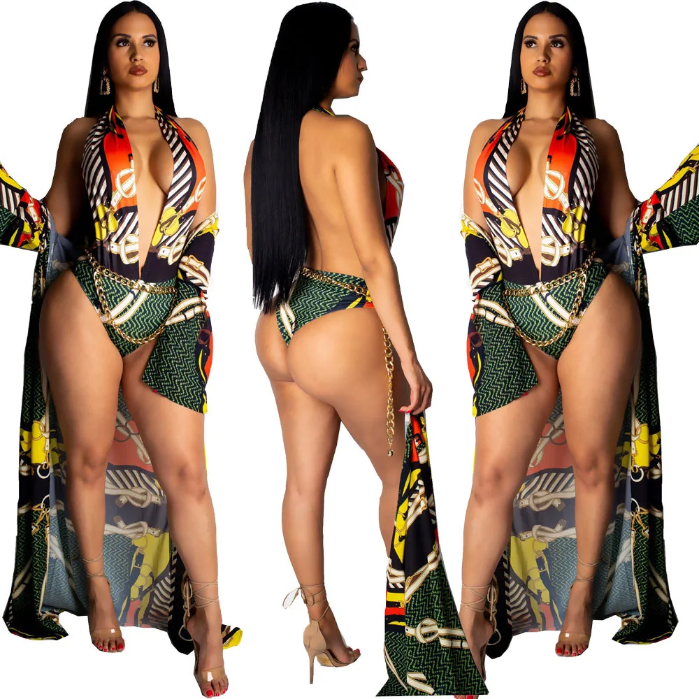 

New 2022 Beachwear Swimsuit Custom Sexy Print Cape Bikini Split Body Biquini One Piece Swimwear Cover Up, Customized color