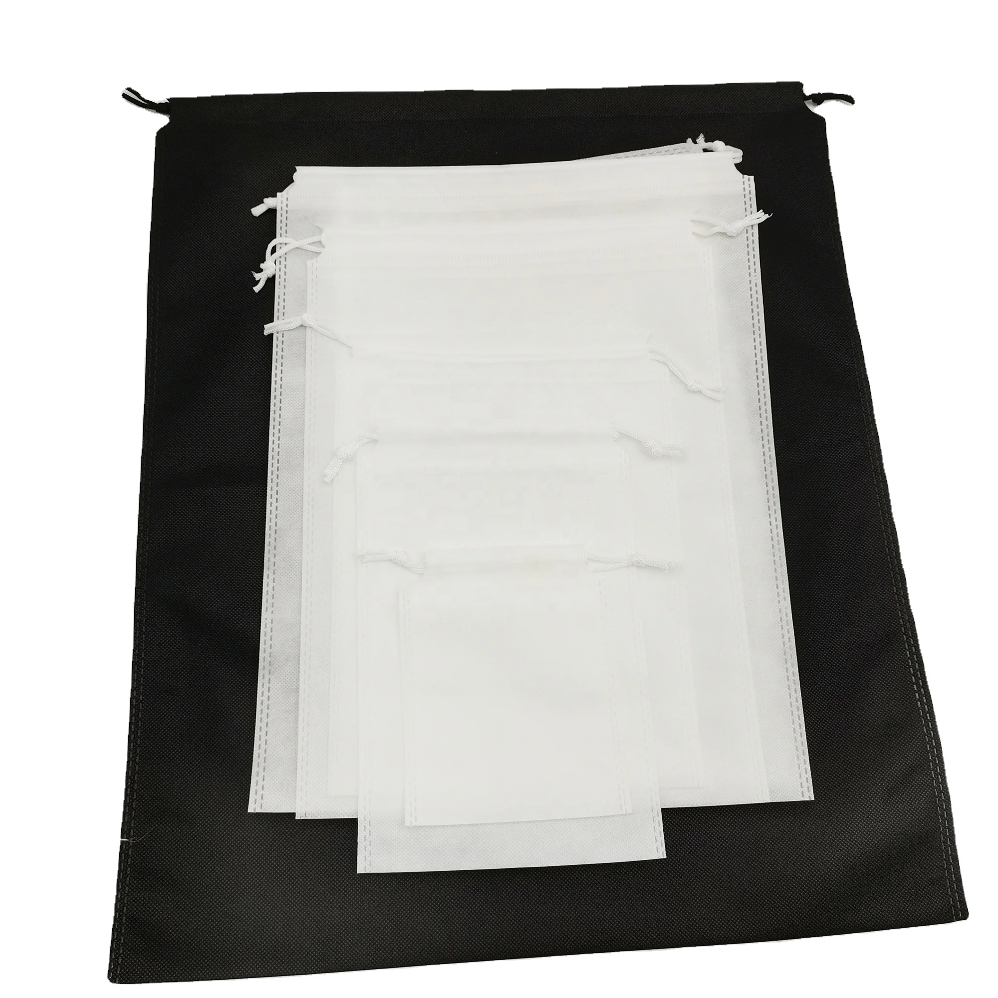 

customised dust cotton white 43*34cm non woven shoe bag recycle bag foldable, Black/white
