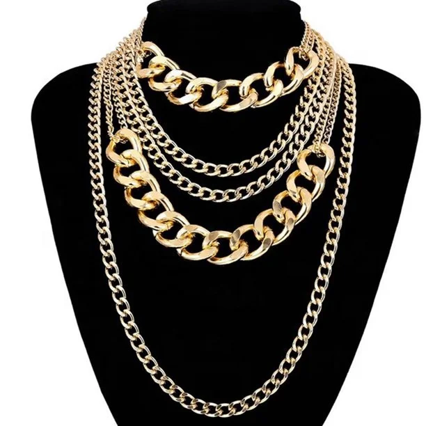 

Exaggerated Chunky Heavy Metal Choker Mens Cuban Link Chain Women Multi-layer Cuban chain necklace