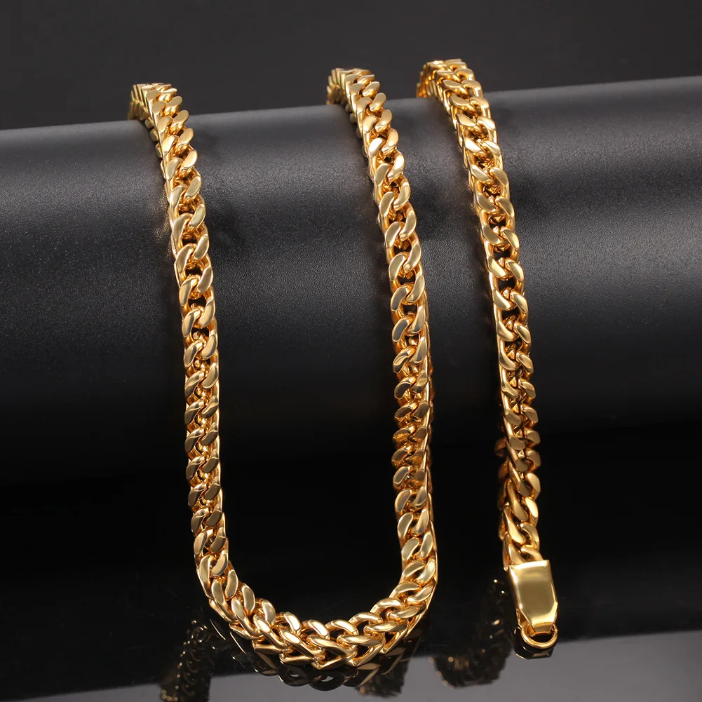 

New gold-plated stainless steel men's necklace Hip hop Punk 6mm wide Cuban chain necklace