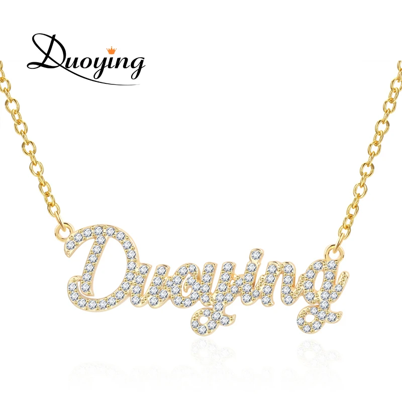 

Women Gift Full Paved Crystal Pendant Chain Personalized Any Name Dropship 18k Gold Plating Custom Nameplate Necklace, Gold, silver, rose gold