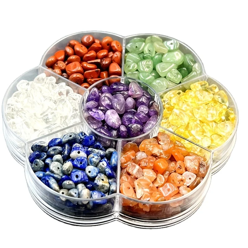 

Wholesale natural 7Chakra crystal gravel DIY Beads perforated chips plum box Bracelet Necklace Earrings Craft Supplies gift