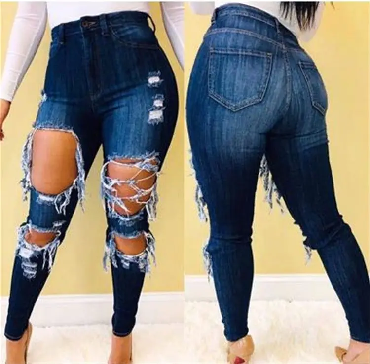 

Seller Summer Holes Distressed Women Denim Pants Female Bottoms Ladies Pencil Trousers Ripped Jeans