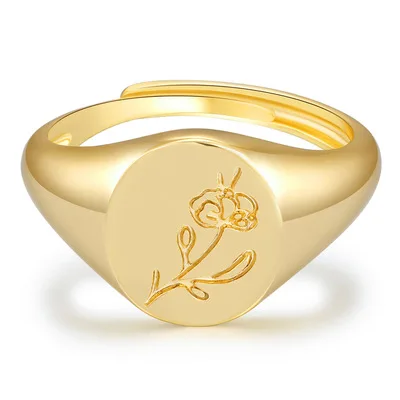 

2021 New INS Style Chunky Vintage Rings Engraved Flower 14k Gold plated Opening Rings For Women Fashion Jewelry